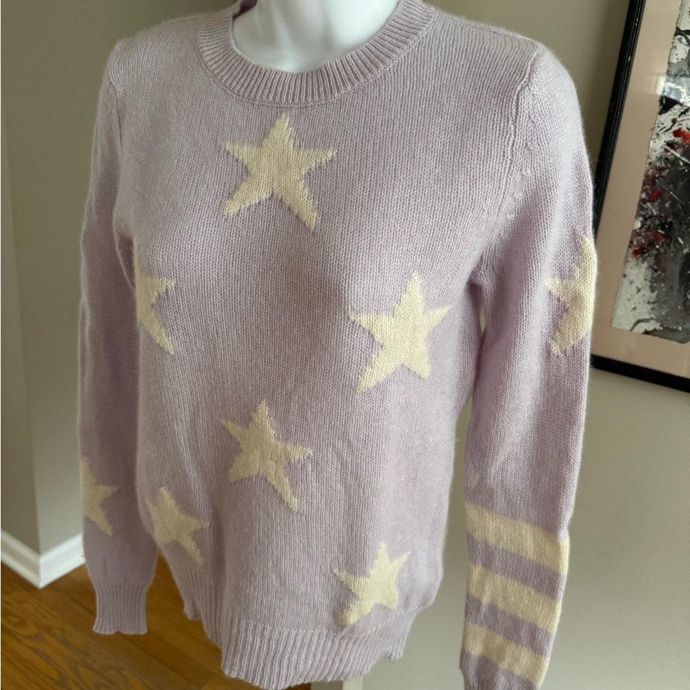 360 Cashmere Lavender Star Crewneck Sweater with Cream Accents - Picture 4 of 7